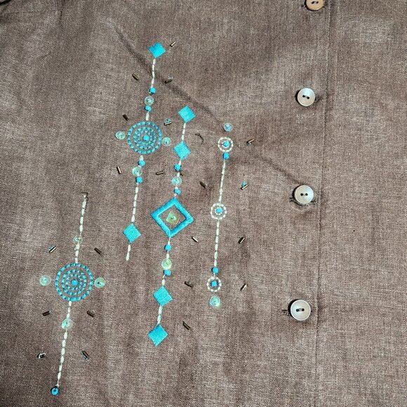 REQUIREMENTS Petite Solid All Brown Embroidered Beaded Skirt Set Womens PM - Picture 7 of 11